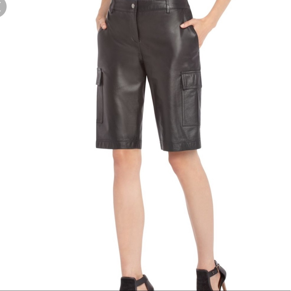 NEW BCBG  “Pierce” Black Leather Cargo Short